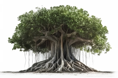 Old big tree isolated on white background. 3d Illustration.の素材