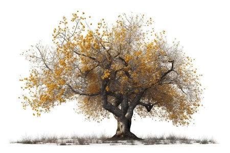 Autumn tree with yellow leaves isolated on white background 3d illustrationの素材