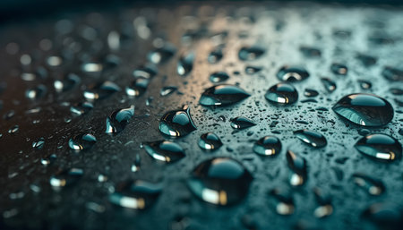 Drops of water on a metal surface. Shallow depth of fieldの素材