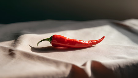 Red hot chili pepper on a white cloth. Selective focus.の素材