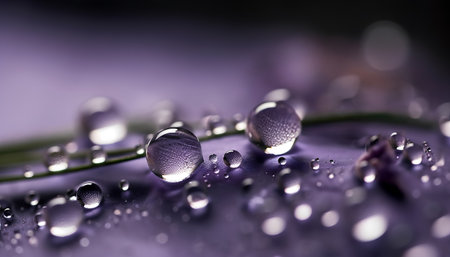 Water drops on purple flower petals. Macro shot with shallow DOF.の素材