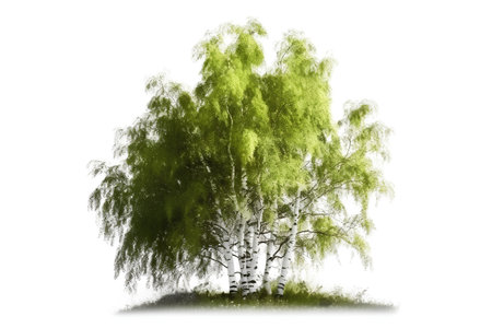 birch forest isolated on white background with clipping path and shadowの素材