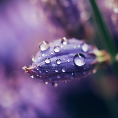 Purple lavender flower with water drops close-up macro photographyの素材