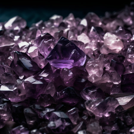 Amethyst crystals on a dark background. Macro. Selective focus.の素材
