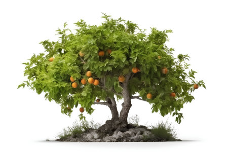 Tangerine tree isolated on white background 3D Illustration.の素材