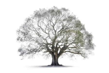 Old oak tree isolated on white background. Clipping path included.の素材