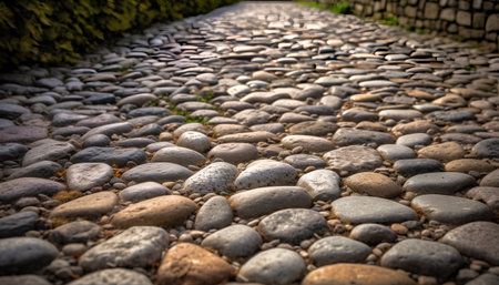 Pebble stone walkway in the garden. Abstract background.の素材