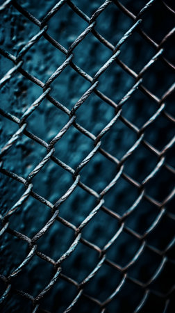 abstract background of old rusty metal chain link fence in blue toneの素材