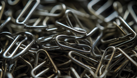 Macro shot of a pile of metal clips. Shallow depth of field.の素材