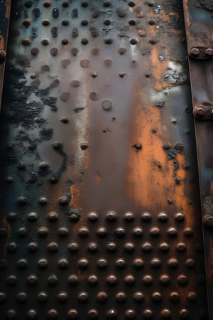 rusty metal plate with rivets and rust, rusty metal backgroundの素材