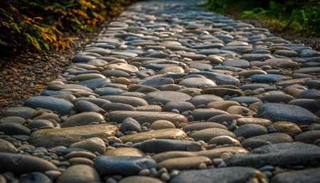 Pebble stone walkway in the park, close up.の素材