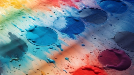 abstract background with water drops on a colorful painted surface close upの素材