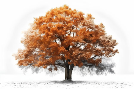 Autumn tree in the snow on a white background. 3d renderの素材