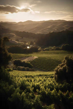 Vineyard in Tuscany, Italy, at sunset.の素材