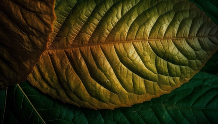 close up of green and yellow leaf texture with dark vignetteの素材