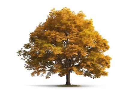 Autumn tree isolated on white background. 3D illustration. Studio.の素材