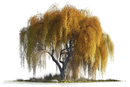Autumn willow tree isolated on white background. 3d illustrationの素材