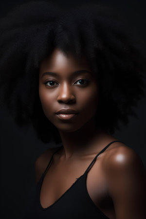 Beauty portrait of young african american woman with afro hairstyleの素材