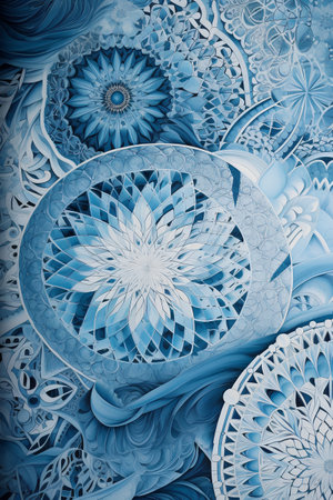 Abstract fractal background with blue floral ornament. Computer generated graphics.の素材