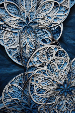 Abstract blue background with floral ornament. 3d rendering, 3d illustration.の素材