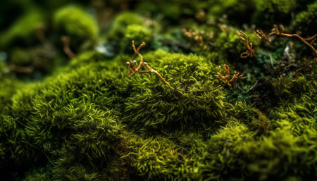 Green moss on the ground in the forest close-up macro photographyの素材