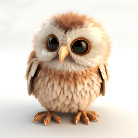 Owl isolated on a white background. 3D illustration with clipping path.の素材