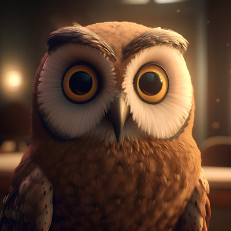 Portrait of a beautiful owl with big eyes. 3d renderingの素材