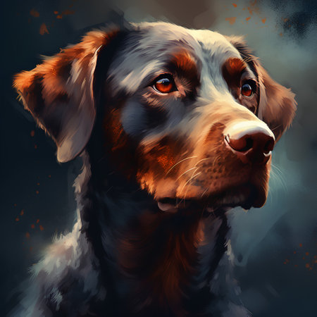 Funny portrait of Retriever dog. Digital art painting.の素材