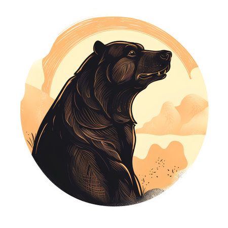 Vector illustration of a black bear in the form of a circle.の素材