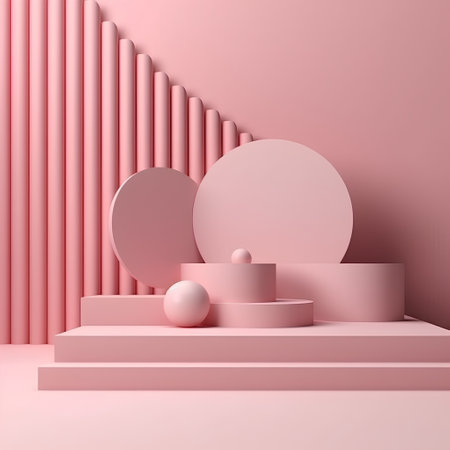 Abstract minimal scene with geometrical forms. Pink background. 3d renderの素材