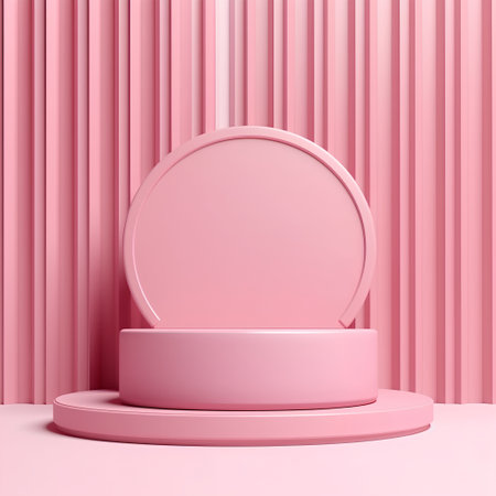 Abstract minimal geometric forms. Pink podium for your design. 3d renderの素材