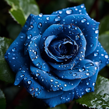 Beautiful blue rose with water drops on petals close-upの素材