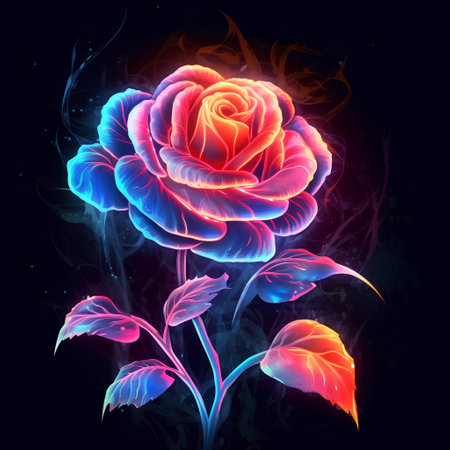 Colorful rose isolated on dark background. Vector illustration for your designの素材
