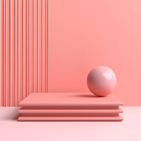 Minimalist scene with podium and pink ball. 3d renderの素材