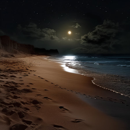 Moonlight over a sandy beach in the desert. 3d renderingの素材