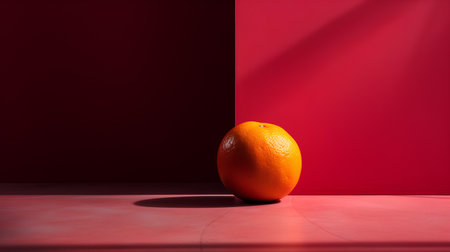 Orange fruit on red background. Minimal still life concept. 3d renderの素材