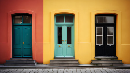 Colorful wooden doors in the historic center of Stockholm, Sweden.の素材