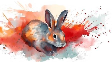 watercolor painting of a rabbit on a white background, vector illustrationの素材