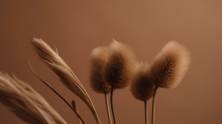 Pampas grass on a brown background. Floral background.の素材