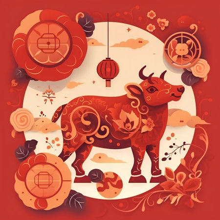 Chinese New Year greeting card. Year of the Ox. Vector illustrationの素材