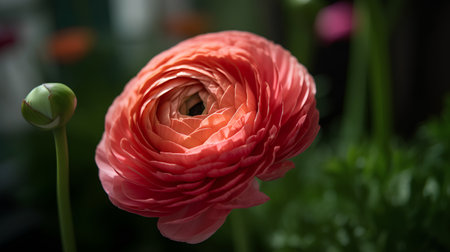 Beautiful pink ranunculus flower on dark background, close-upの素材