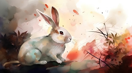 Rabbit in watercolor style. Vector illustration of a rabbit.の素材