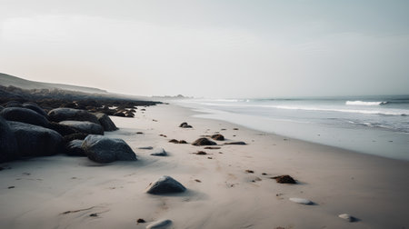 Beautiful seascape with rocks on the beach in the morningの素材