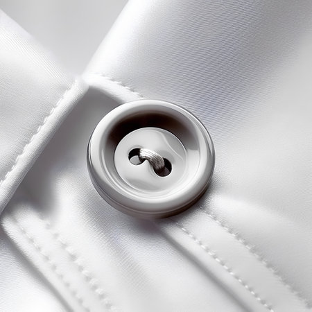 Close up of a button on a white satin. Shallow depth of field.の素材