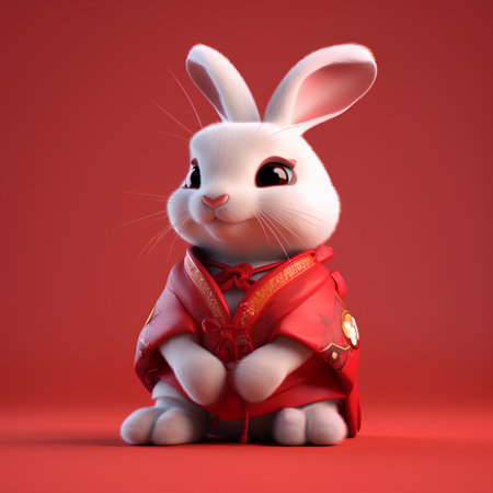 Rabbit with chinese new year costume - 3D Illustrationの素材