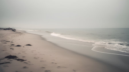 Beautiful seascape with fog on the beach. Toned.の素材