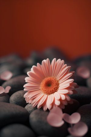 Pink gerbera flower with pink petals on zen stonesの素材