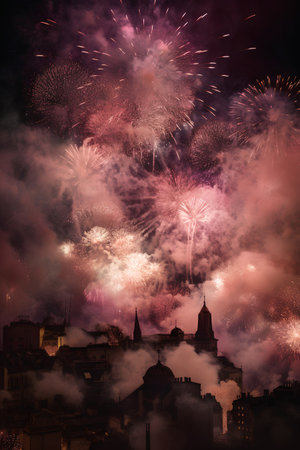 Fireworks over the skyline of the city of Turin, Italyの素材