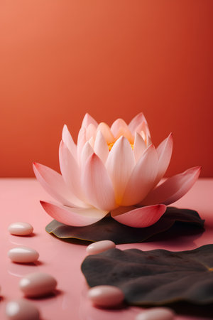 Pink lotus flower on pink background. Zen and meditation concept.の素材