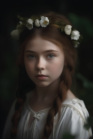 Portrait of a beautiful young girl with a wreath on her headの素材
